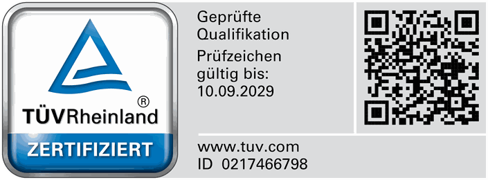 TÜV Rheinland zertifiziert: Geprüfte Qualifikation, ID 0217466798